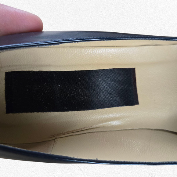 1990s Vintage Dark Navy Leather Square Toe Slip On Pump Block Heels Size 9.5 - Picture 5 of 10